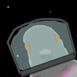 Character art of a pigeon wearing a space helmet